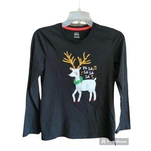 Kids Christmas Long Sleeve Tee Shirt Black with Reindeer Falls Creek